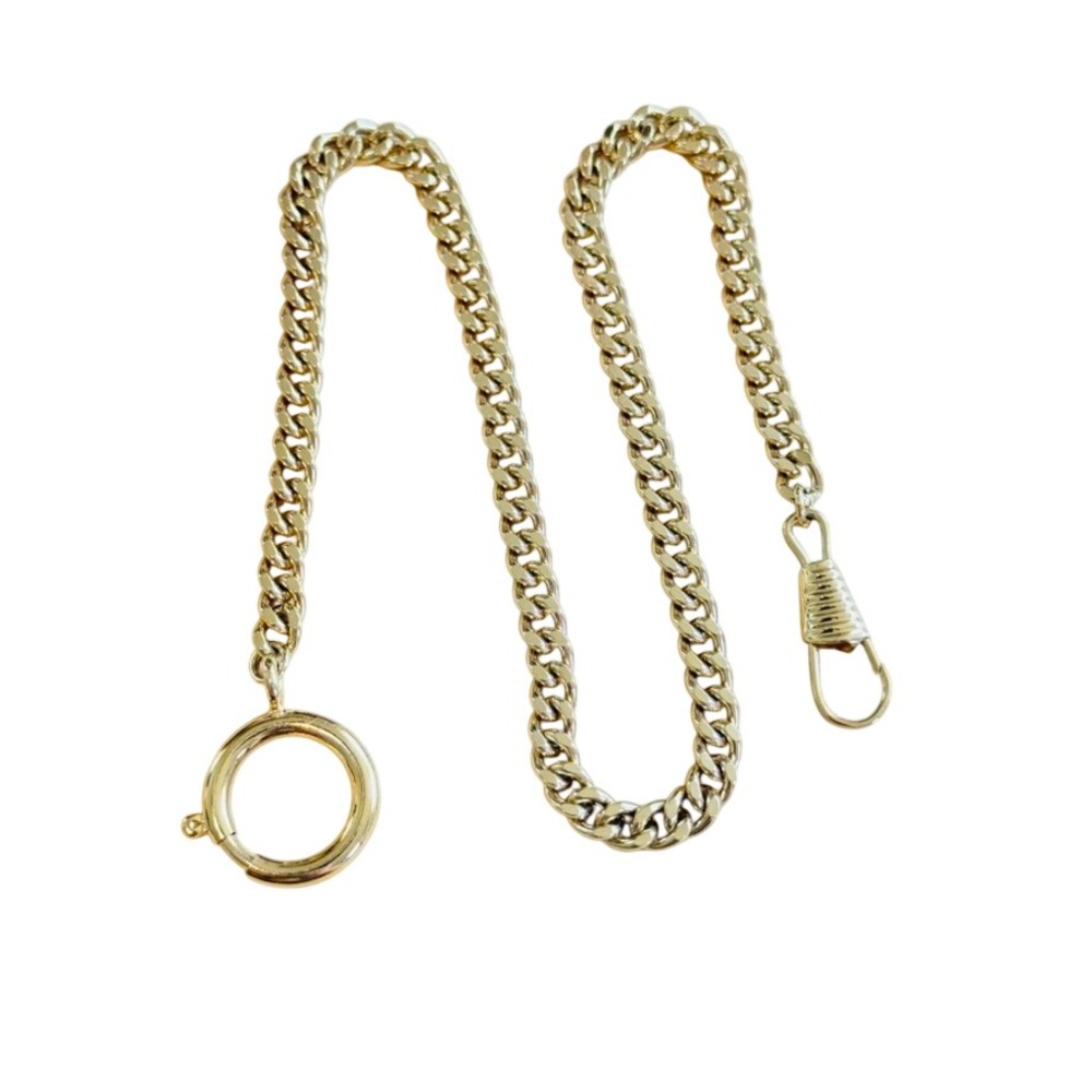 VTG Gold Plated Watch Fob Victorian Style Signed Curved Weath Link 13"